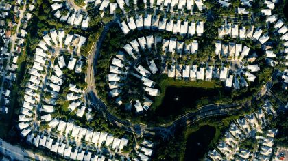 Aerial view of a Florida beach housing community.