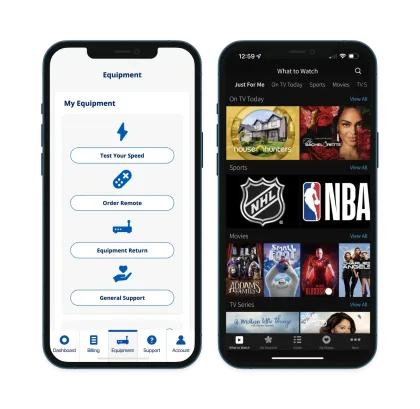 2 smart phones showcasing the breezeline apps