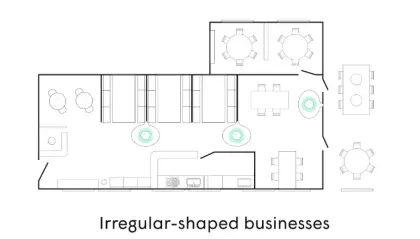 Irregular shaped business pod layout