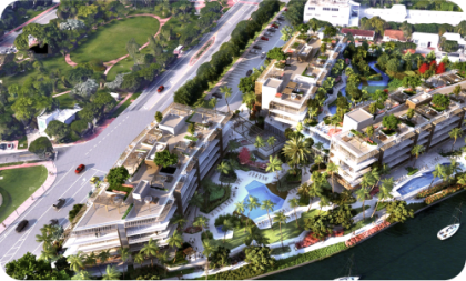 Aerial view of residential living area and road