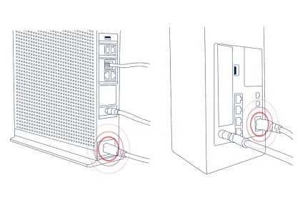 Sketch of a modem with power cord and buttons.