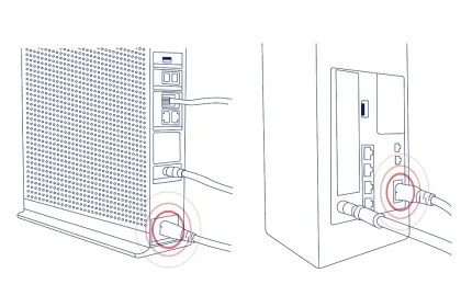 Sketch showing where to plug the coaxial cord back into modem